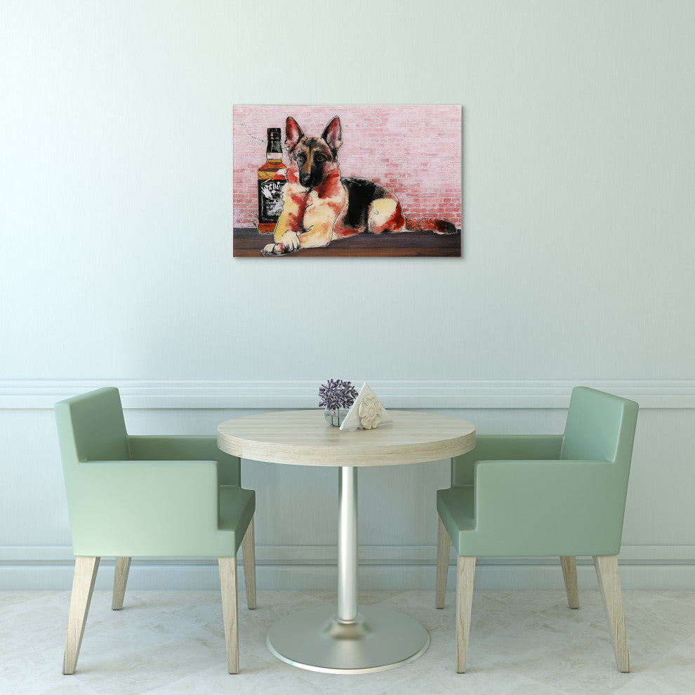 "German Jack" Dog Fashion Wall Art Frameless Free Floating Tempered Glass 24x16