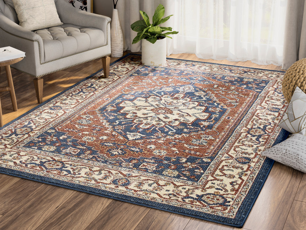 Abani Mesa MES160A Vintage Navy Blue Orange Area Rug