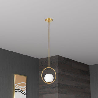 1-Light Halogen Pendant AB Finish With White Glass