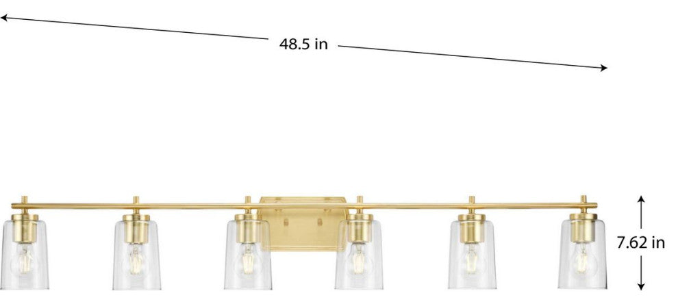 Adley Collection 48-1/2" 6-Light Satin Brass Clear Glass Bath Vanity Light