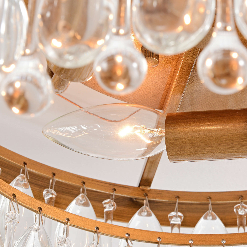 Bonnie Flush Mount With Crystal Glass Teardrops, Brushed Brass