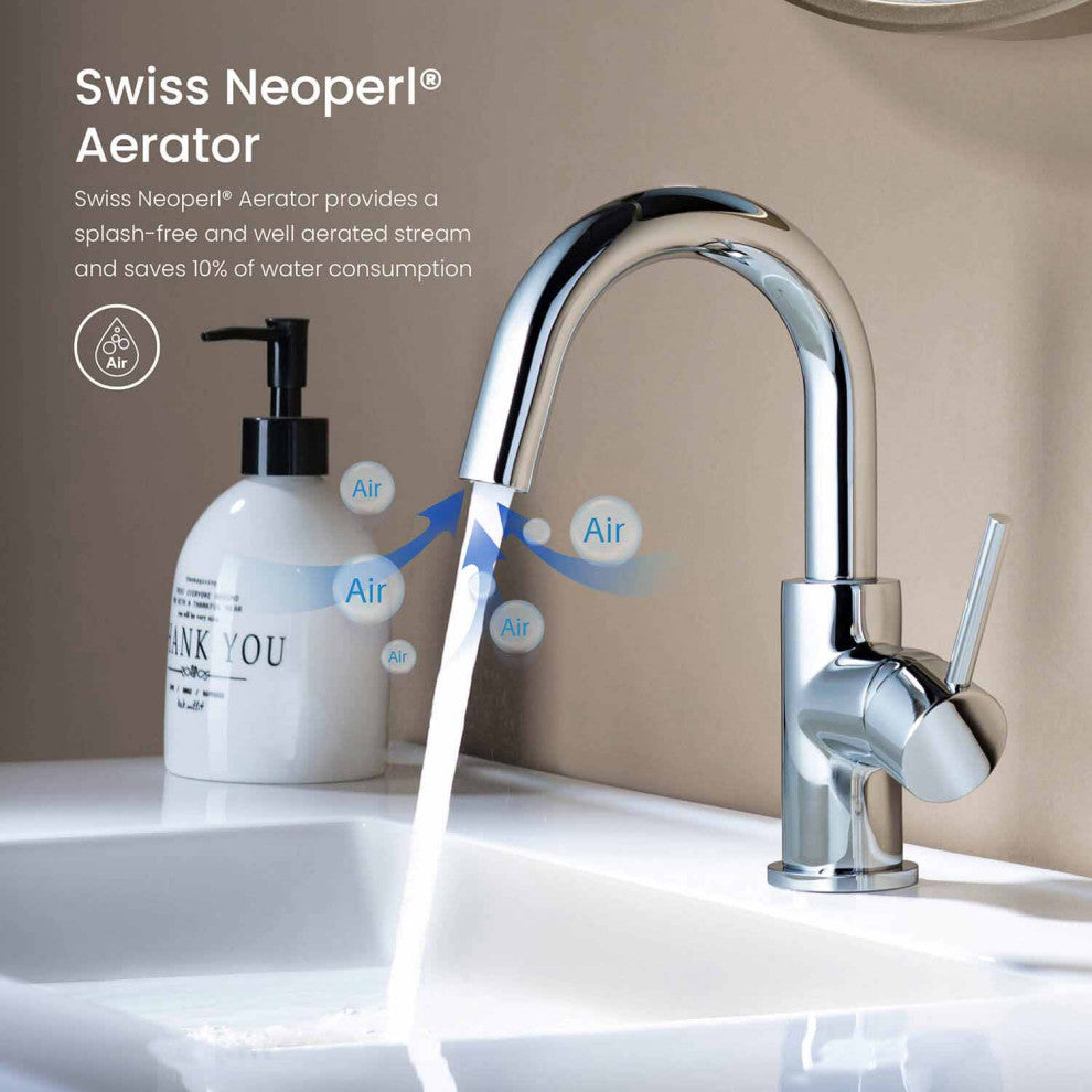 Circular Single Handle High-arc Bathroom Sink Faucet With Drain, Chrome