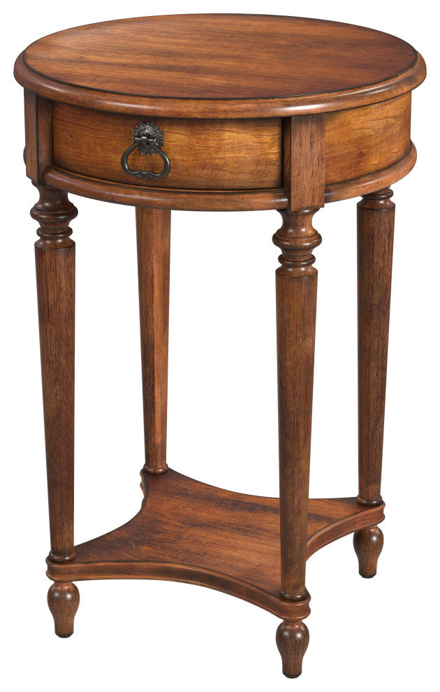 Jules 1-Drawer Round Accent Table, Antique Cherry