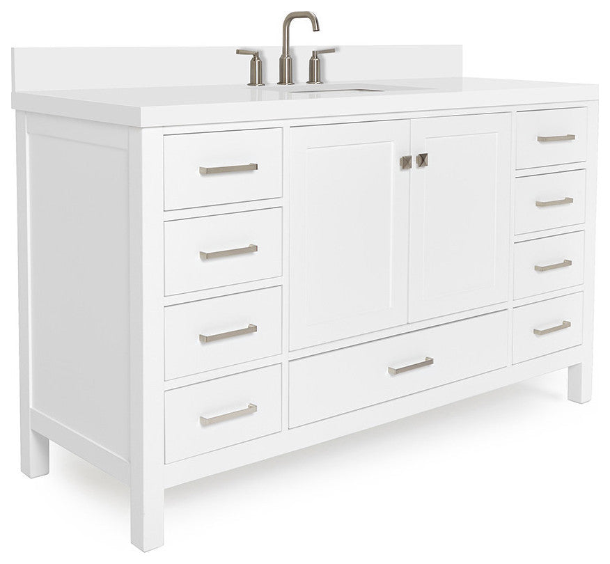 ARIEL Cambridge 61" Single Rectangle Sink Bathroom Vanity White With Quartz Top
