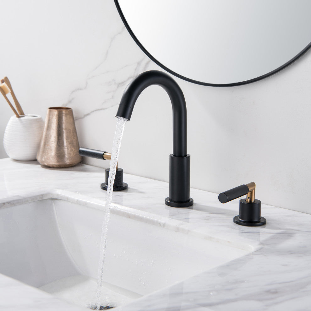 Deck Mounted Dual Handles High-Arc Widespread Bathroom Faucet, Matte Black