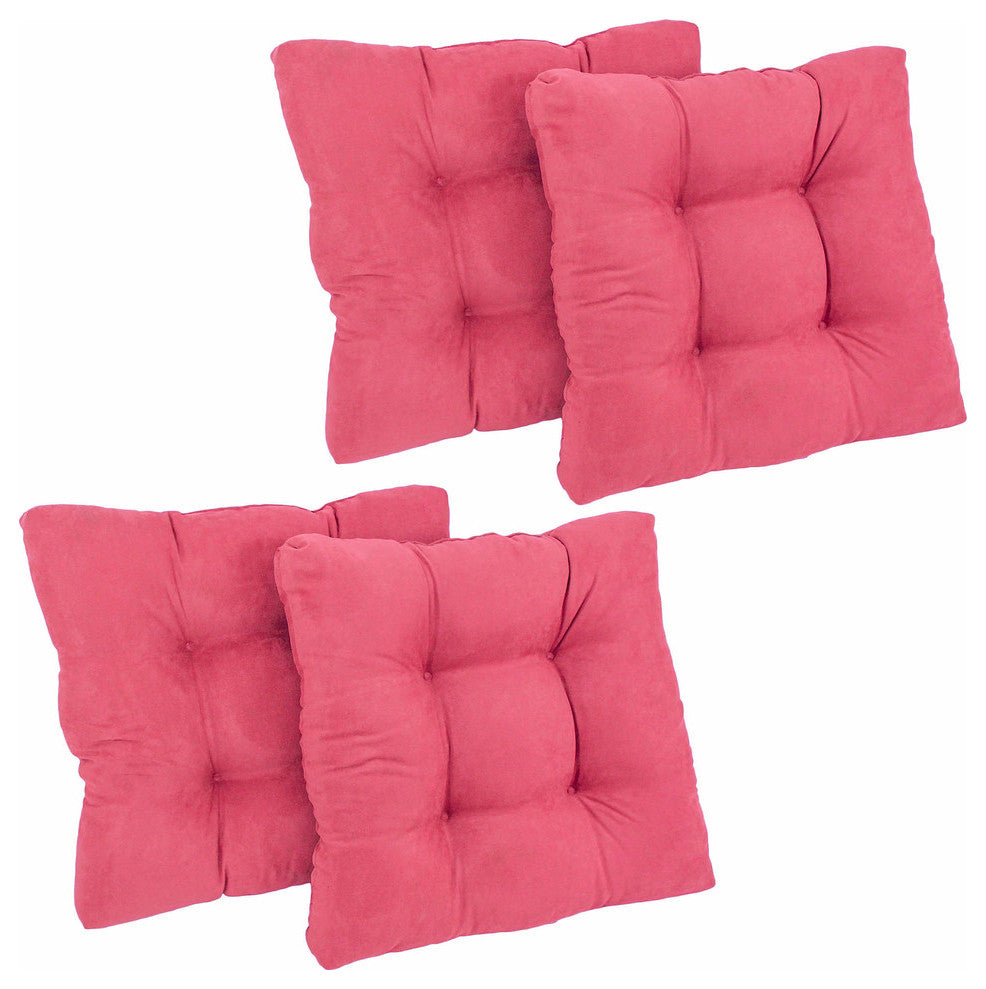 19" Squared Microsuede Tufted Dining Chair Cushion, Set of 4, Bery Berry