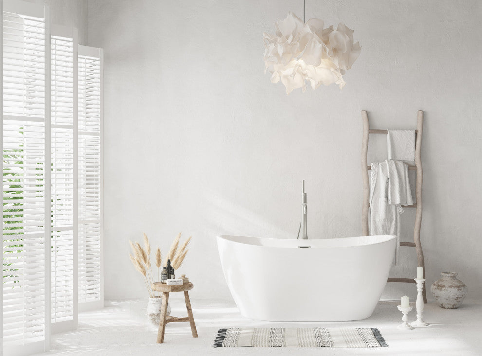 Igor 59" Soaking Bathtub, Glossy White With Brushed Nickel Trim