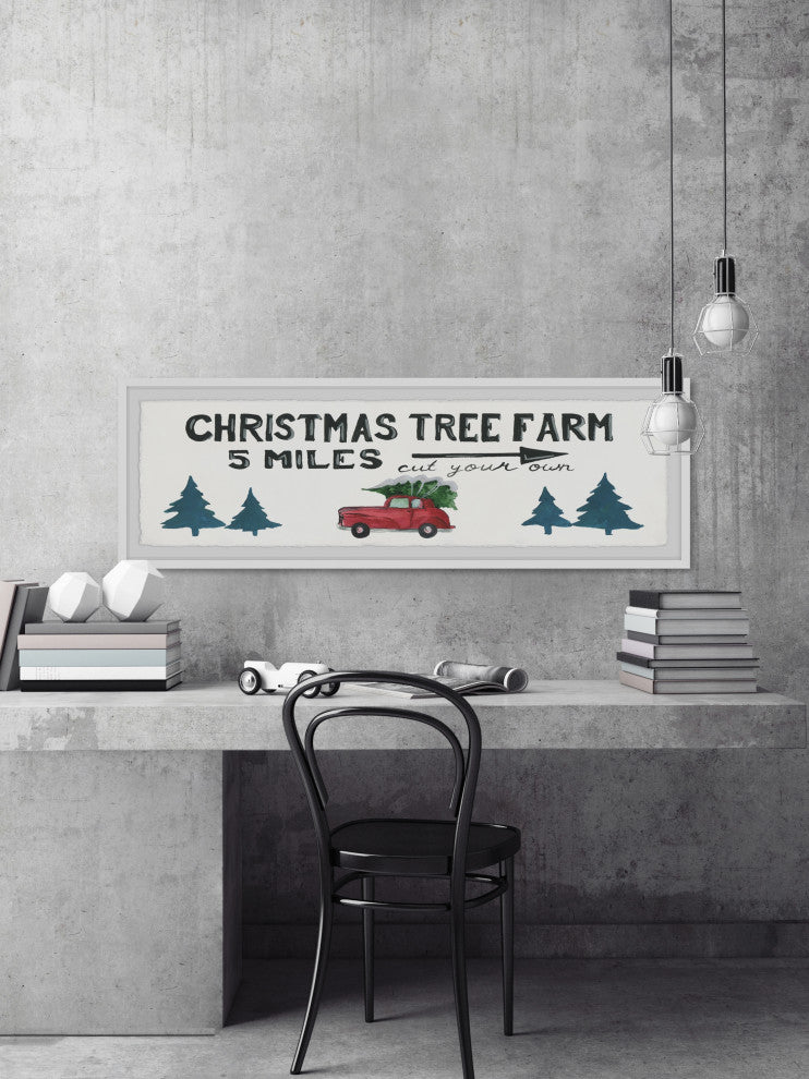 "Tree Farm 5 Miles" Framed Painting Print, 45x15