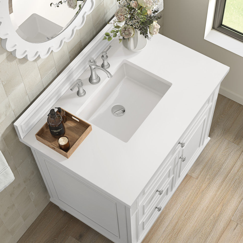 Lorelai 36" Single Vanity, Bright White, 3 CM White Zeus Top