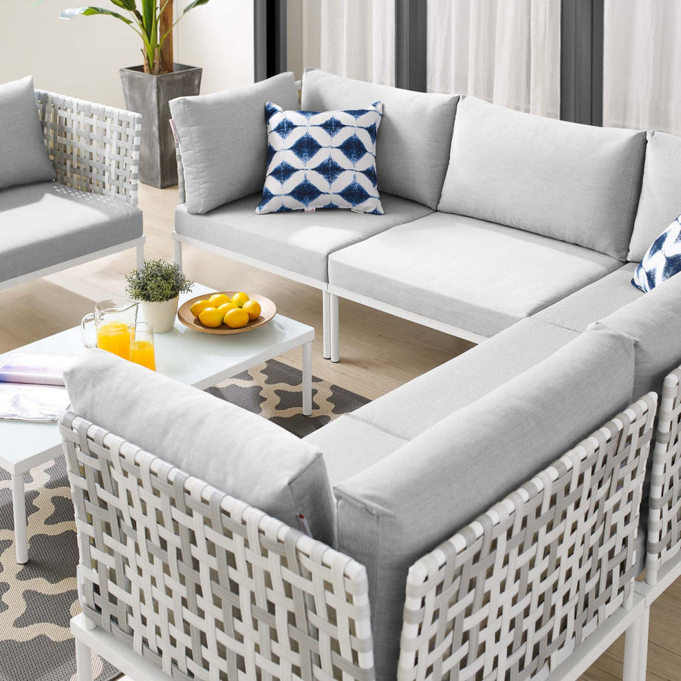 Lounge Sectional Sofa Chair Table Set, Sunbrella, Aluminum, Gray, Outdoor