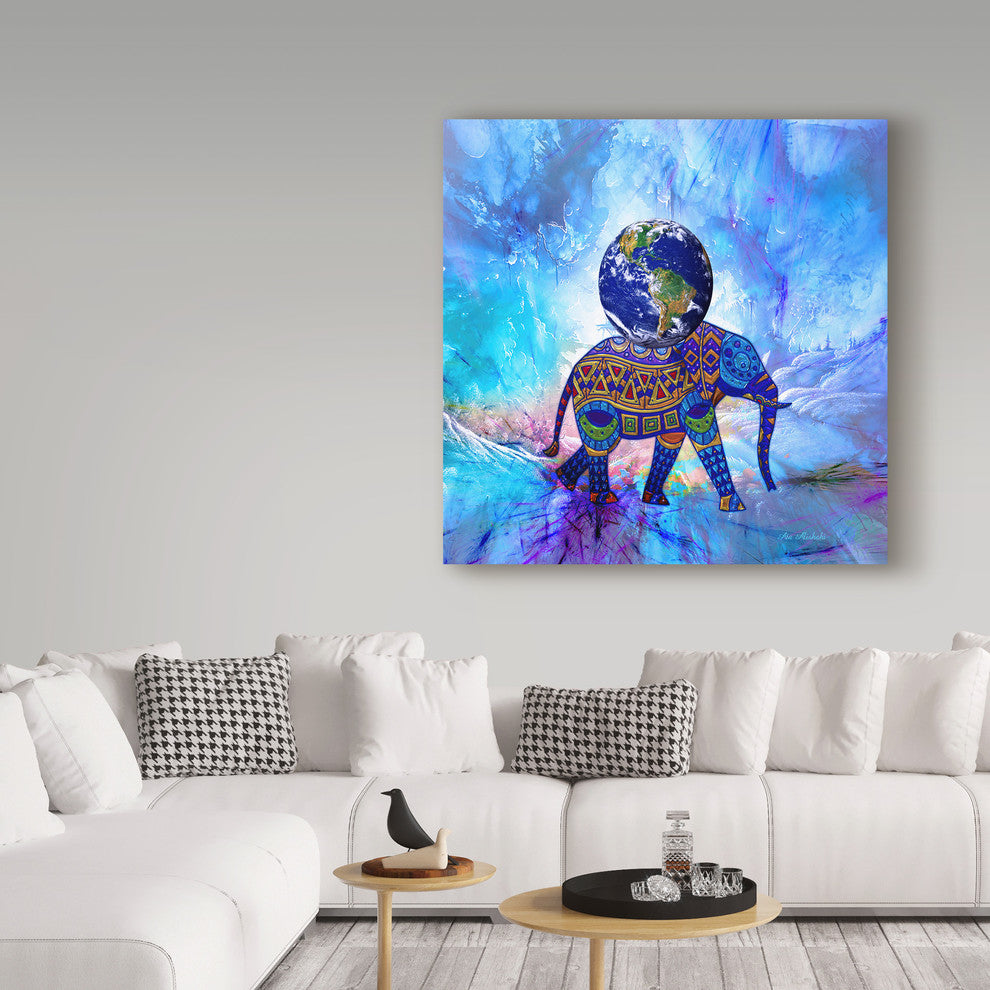 "Earth On Elephant" by Ata Alishahi, Canvas Art, 35"x35"