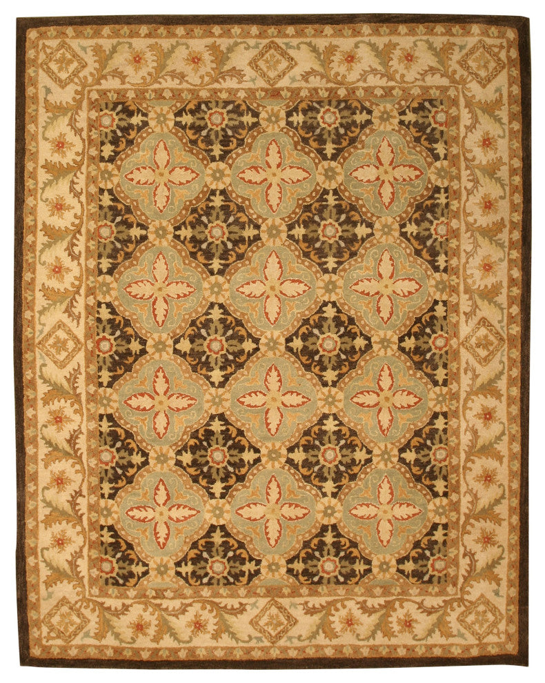 Hand-Tufted Wool Brown Traditional Oriental Khyber Rug, 7'9x9'9