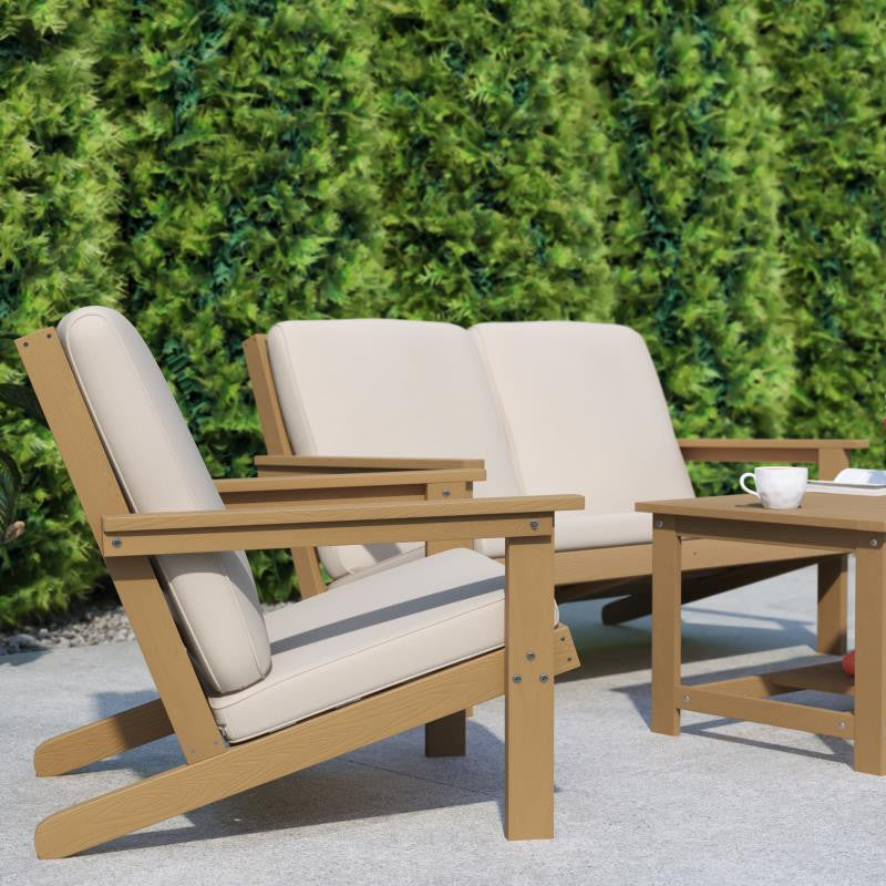 Charlestown All-Weather Poly Resin Wood Adirondack Club Chair with Cushions, Nat