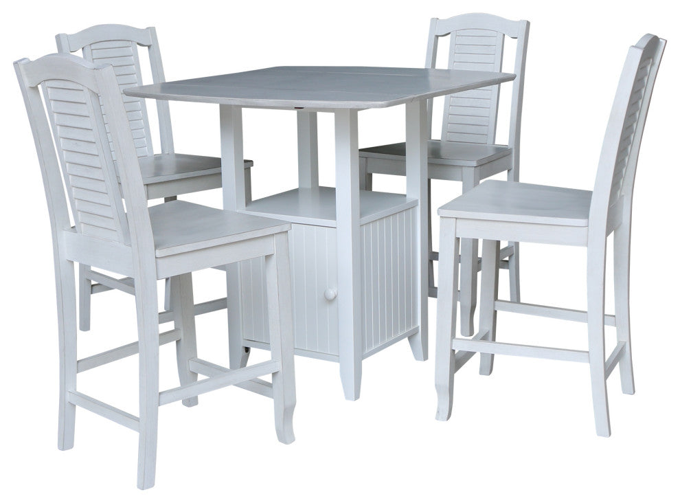Dual Drop Leaf Bistro Table, Counter Height and 4 Counter Height Stools
