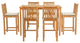 7 Piece Teak Wood Chippendale 63" Rectangular Bistro Bar Set, 6 Bar Chairs