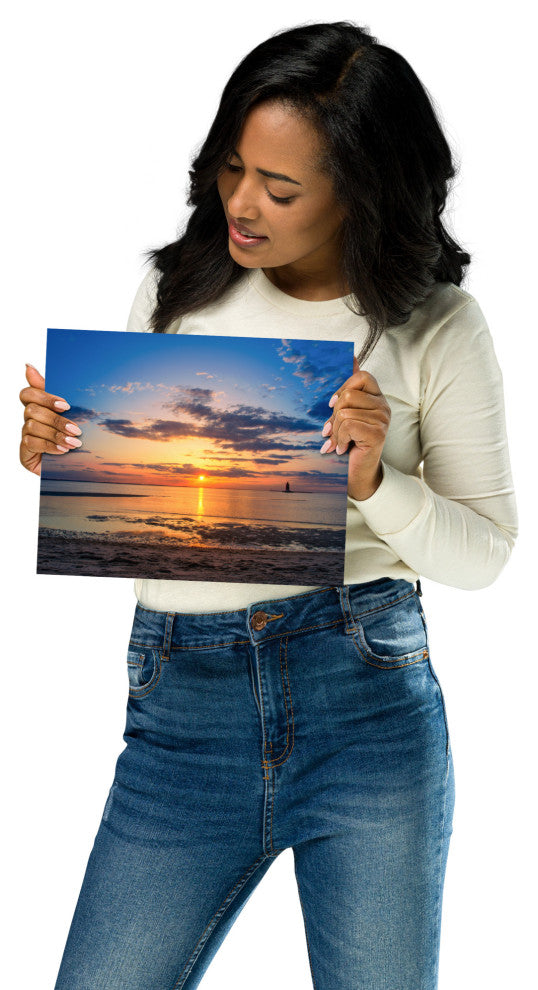 Sunset at Breakwater Lighthouse Coastal Landscape Unframed Wall Art Print, 8" X 10"