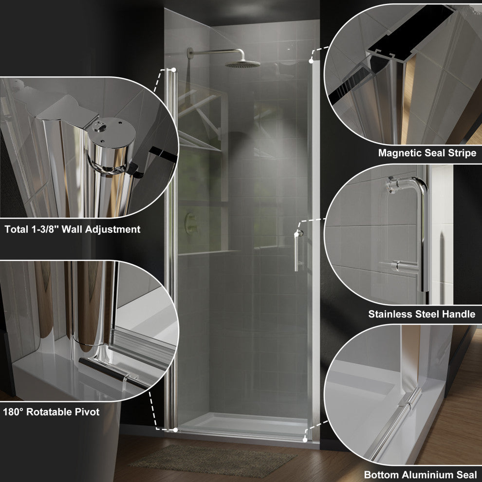 32" W x 72" H Semi-Frameless Bi-Fold Shower Door, Chrome