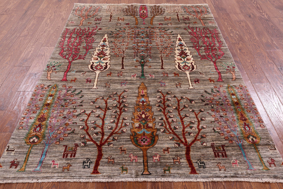 Tribal Persian Gabbeh Hand Knotted Rug 4' 10" X 6' 8" Q5306