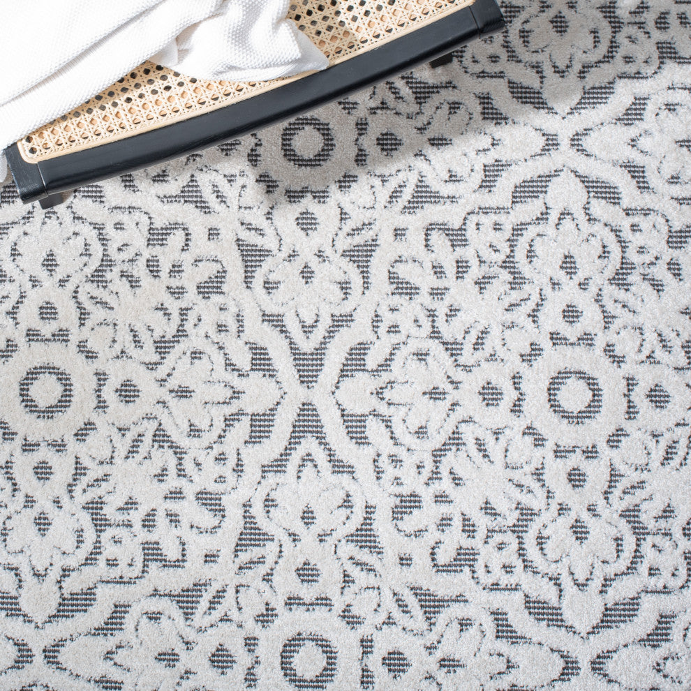 Safavieh Indoor-Outdoor Cabana Collection, CBN662 Rug, Ivory/Gray, 2'2"x11'