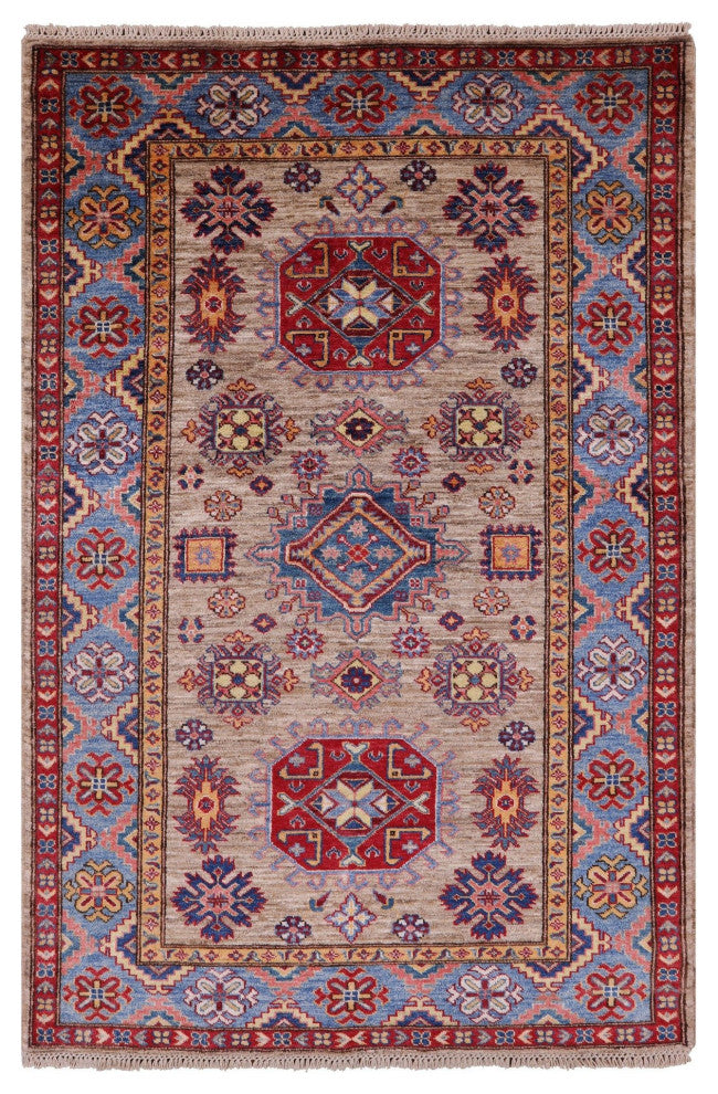 4' 0" X 6' 1" Super Kazak Handmade Wool Rug Q7698