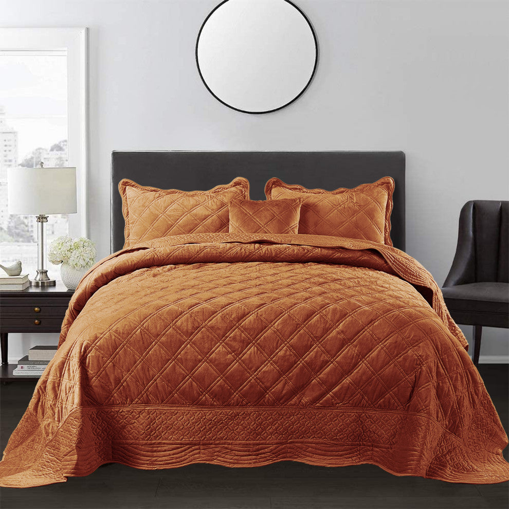 Supersoft Microplush Quilted 4-Piece Bed Spread Set, Brick, Queen