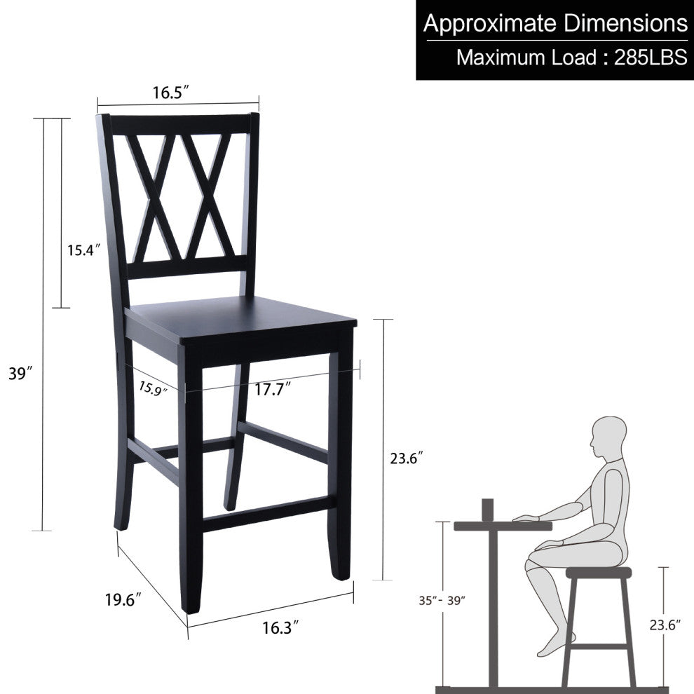 Set of 2 Double-X Wood Counter Stools, Black
