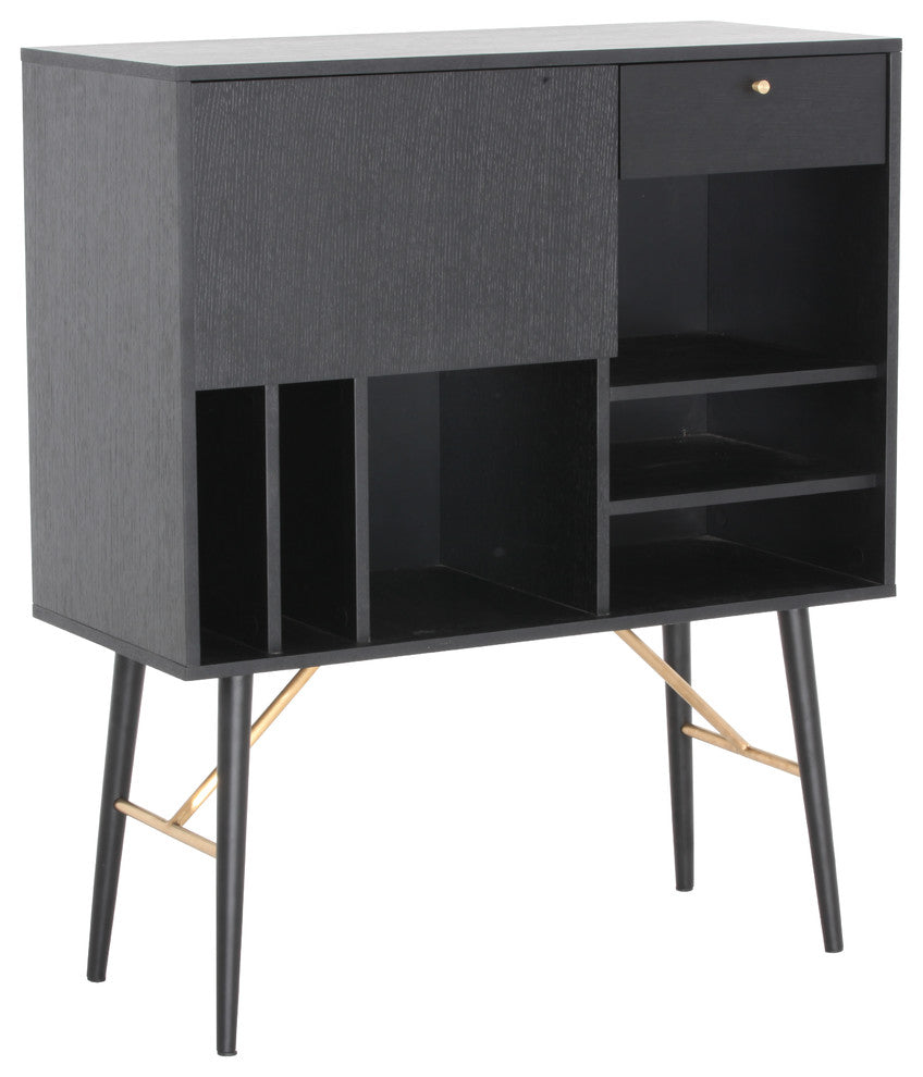 Modrest Billy Modern Black Oak and Gold Tall Buffet