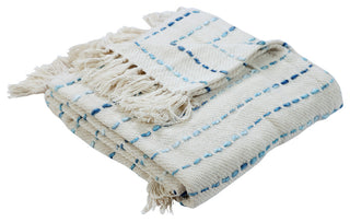 Shimmer Stripe Woven Throw Blanket with Fringe, Blue