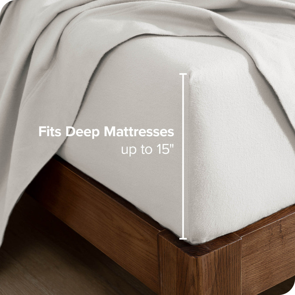 Bare Home Flannel Fitted Bottom Sheet, White, King, Single Sheet