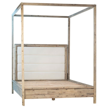Finn Acacia Upholstered Headboard Platform Canopy Bed, Eastern King