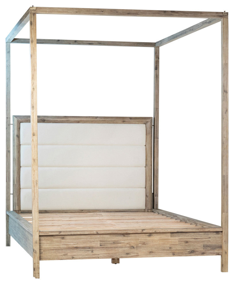 Finn Acacia Upholstered Headboard Platform Canopy Bed, Eastern King