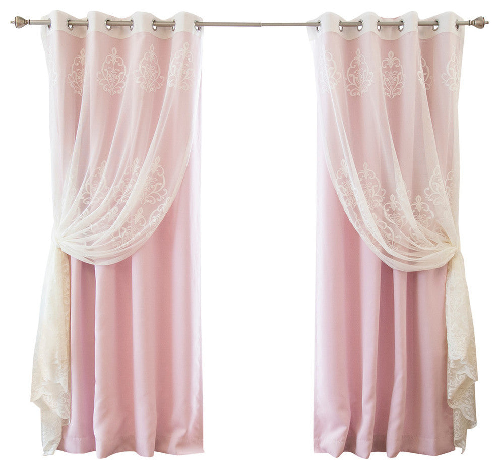 Sheer Agatha and Blackout Mix and Match Curtains, Lightpink, 84"