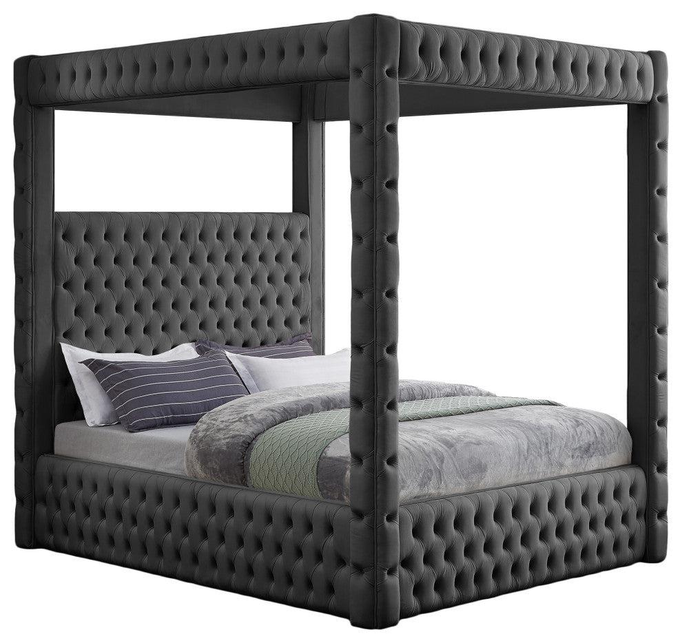 Royal Velvet Upholstered Bed, Grey, King