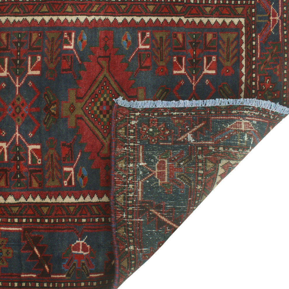 Fine Vintage Distressed Pareevas Red/Navy Runner, 3'7x10'9