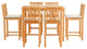 7 Piece Teak Wood Chippendale 55" Rectangular Bistro Bar Set, 6 Bar Chairs