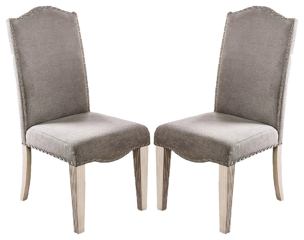 Set of 2 Dining Side Chair, Gray and Antique White