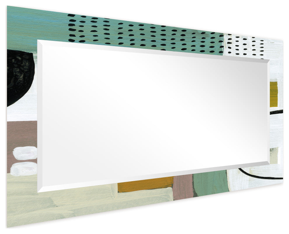 PatternBeveled Mirror on Abstarct Printed Tempered Art Glass, 54x28"