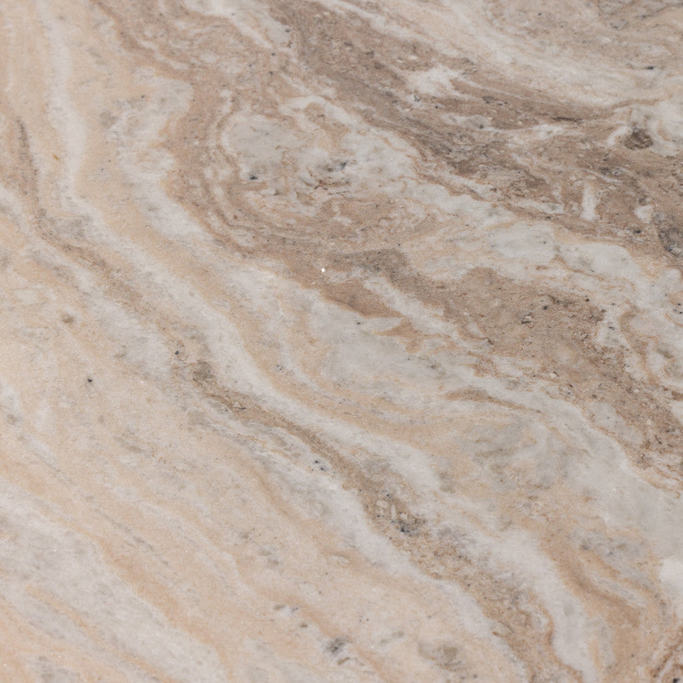 Corbett Large Coffee Table Creamy Taupe Marble, Hammered Grey