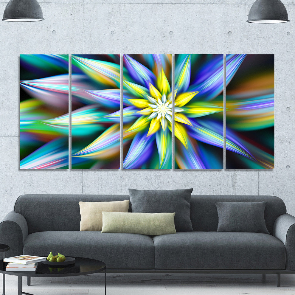 Dancing Multi Color Flower Petals, Floral Canvas Art Print, 60"x28", 5 Panels