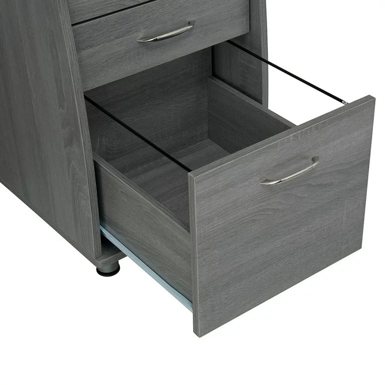 Modern Desk, Floating Top With Single Door Cabinet & Sliding Keyboard Tray, Gray