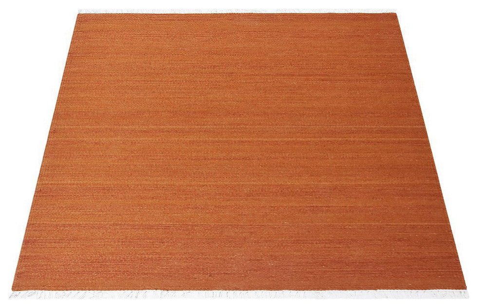 HAND WOVEN FLAT WEAVE KILIM WOOL ECO-FRIENDLY AREA RUGS-Solid,Dark Orange