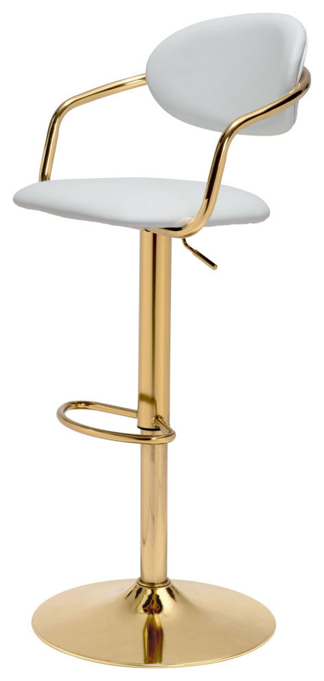 Bar Stool Chair Barstool, Faux Vinyl Leather, Steel, White, Gold, Cafe Bistro