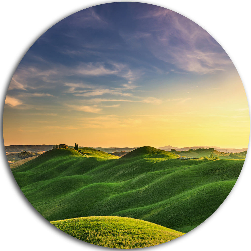 Green Rural Rolling Hills Tuscany, Landscape Disc Metal Artwork, 11"