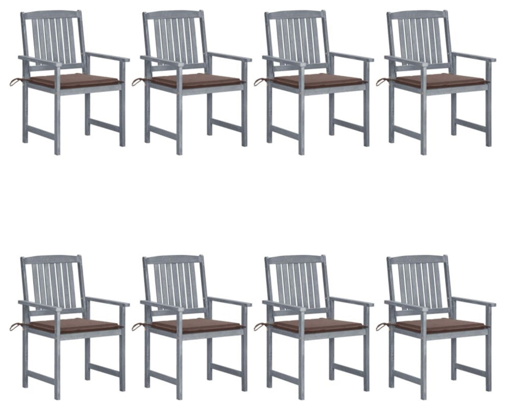 Vidaxl Garden Chairs With Cushions, Set of 8, Solid Acacia Wood Gray