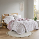 Malea Shaggy Faux Fur Comforter Mini Set in Pink/White Color