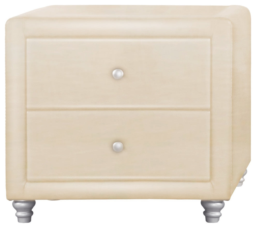 Beige Upholstered 2 Drawer Nightstand