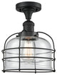 Large Bell Cage 1-Light Semi-Flush Mount, Matte Black, Clear