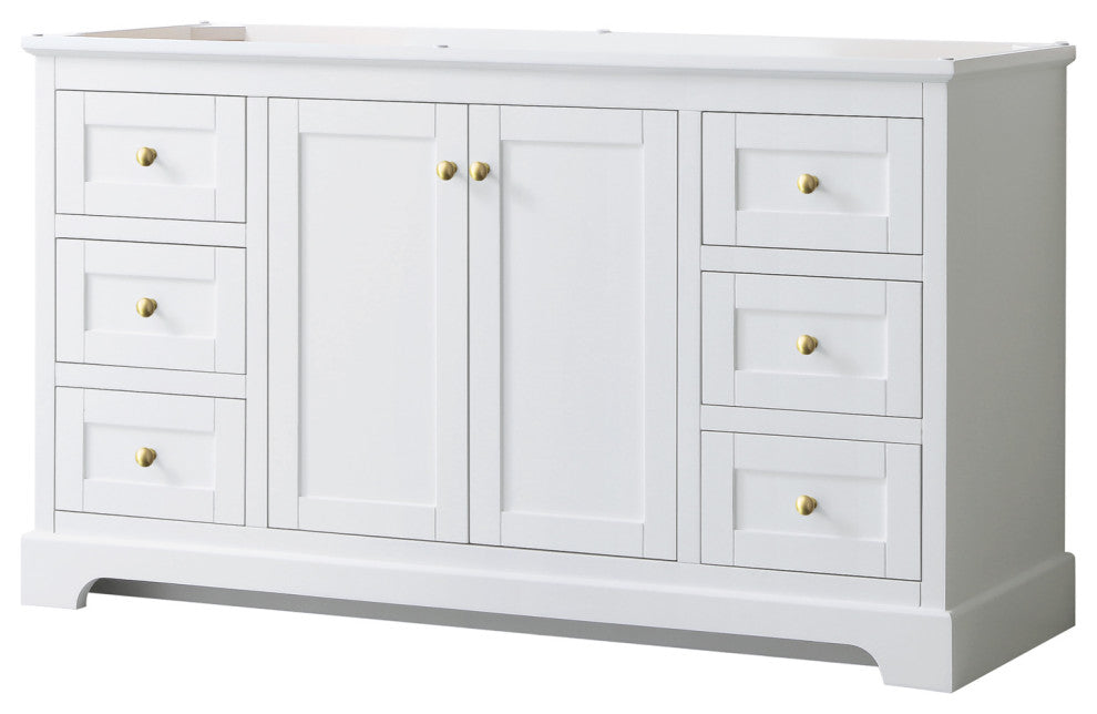 60" Single Bath Vanity, White, No Countertop, No Sink, Gold Trim
