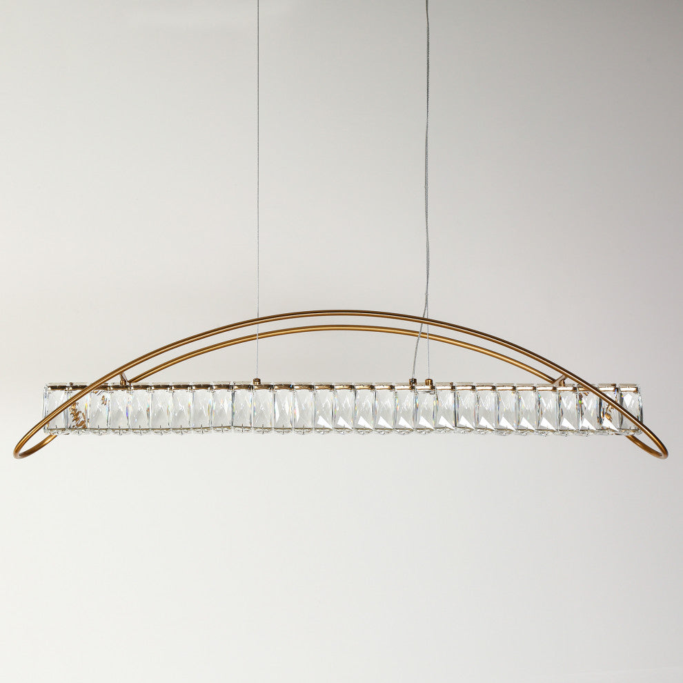 LNC Cardoon 1-Light 39.4" Modern Linear Crystal LED Kitchen Island Light, Brass