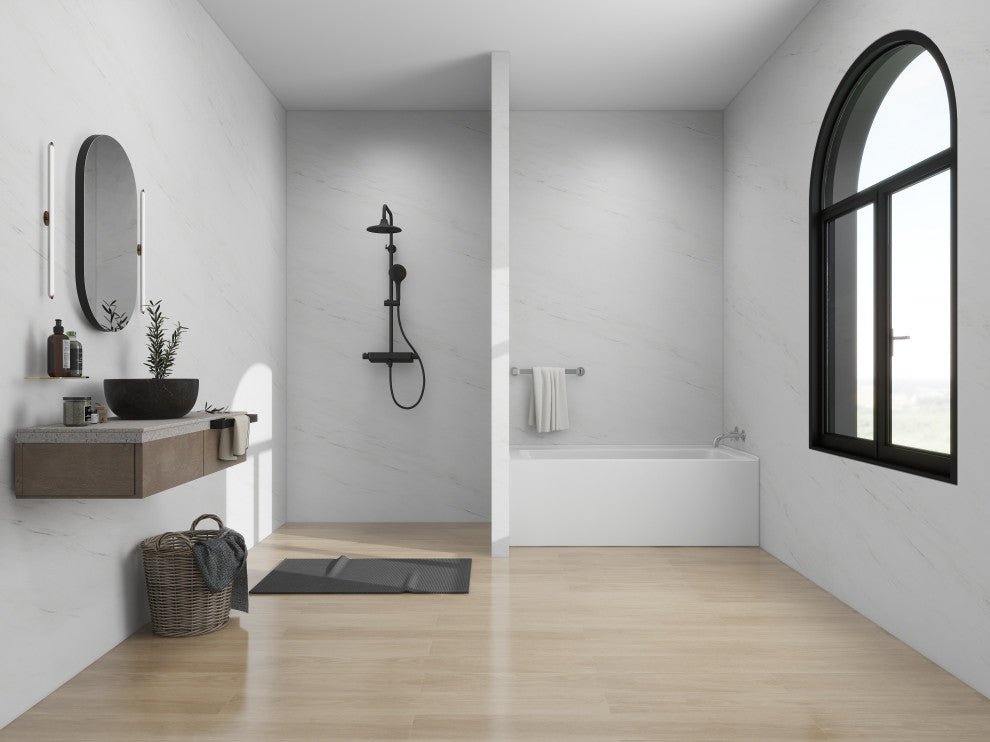 Vanity Art Alcove Soaking Acrylic Bathtub, White/Brushed Nickel, 60"x30", Right